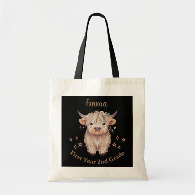 Cute Highland Cow Design Tote Bag (Front)