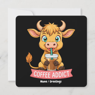 Cute Highland Cow Drinking Coffee Addict Joke Fun Invitation