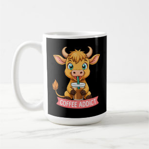 Cute Highland Cow Drinking Coffee Addict Joke Fun Mug