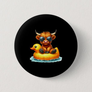 Cute Highland Cow Duck Ol Float Summer Vibes Swimm 6 Cm Round Badge