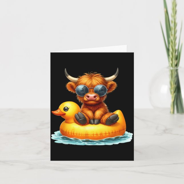 Cute Highland Cow Duck Ol Float Summer Vibes Swimm Card (Front)