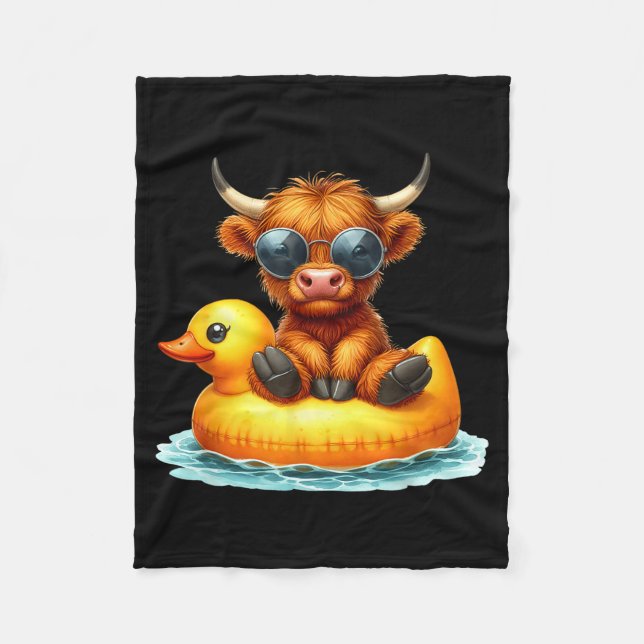 Cute Highland Cow Duck Ol Float Summer Vibes Swimm Fleece Blanket (Front)