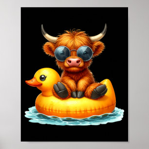 Cute Highland Cow Duck Ol Float Summer Vibes Swimm Poster