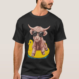 Cute Highland Cow Duck Pool Float Summer T-Shirt
