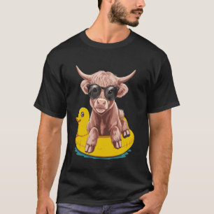 Cute Highland Cow Duck Pool Float Summer T-Shirt