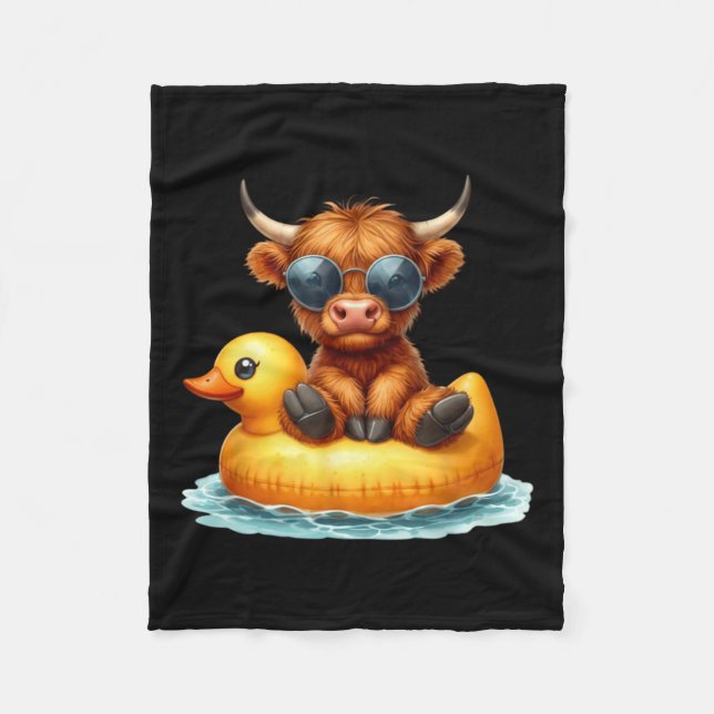 Cute Highland Cow Duck Pool Float Summer Vibes Fleece Blanket (Front)