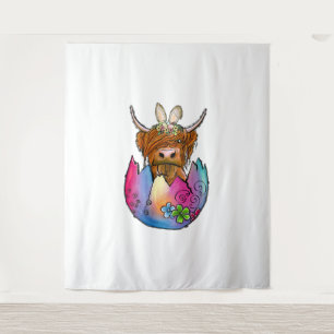 Cute Highland Cow Easter Bunny Cow Girls Easter Tapestry