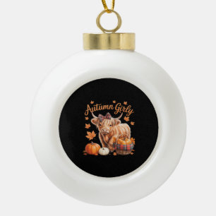 Cute Highland Cow Fall Autumn Girly Thanksgiving C Ceramic Ball Christmas Ornament
