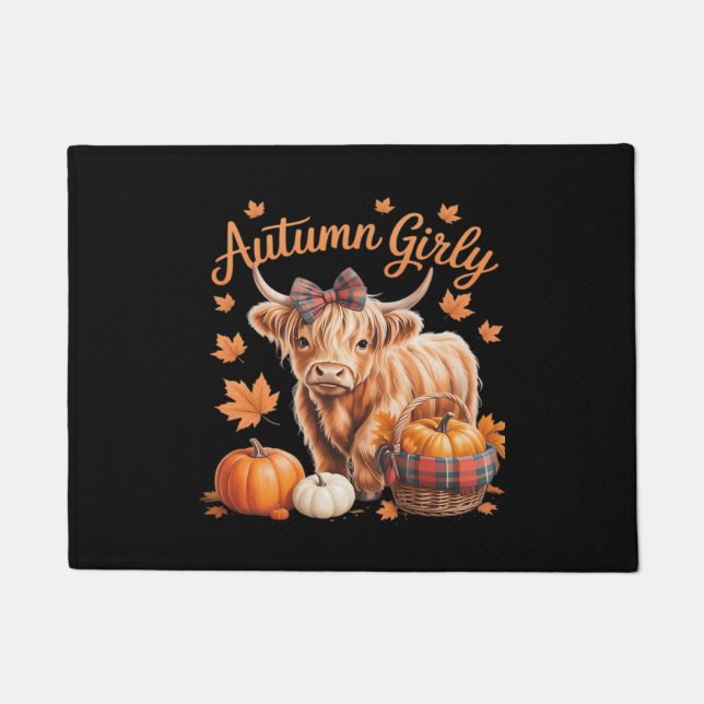 Cute Highland Cow Fall Autumn Girly Thanksgiving C Doormat (Front)