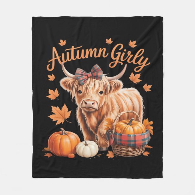 Cute Highland Cow Fall Autumn Girly Thanksgiving C Fleece Blanket (Front)