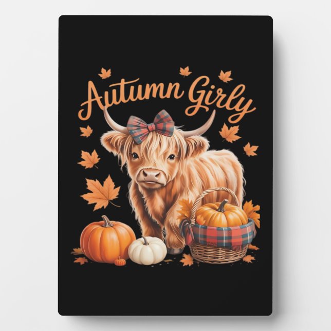 Cute Highland Cow Fall Autumn Girly Thanksgiving C Plaque (Front)