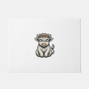 Cute Highland Cow Flower Crown Vintage Shirt_1 Doormat