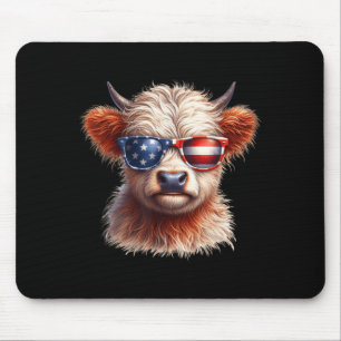 Cute Highland Cow Fourth of July Independence Day Mouse Pad