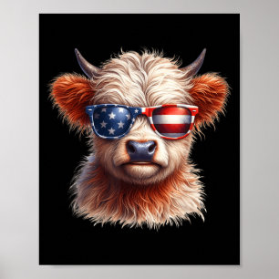 Cute Highland Cow Fourth of July Independence Day Poster