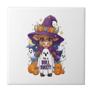 Cute Highland Cow Halloween Ceramic Tile