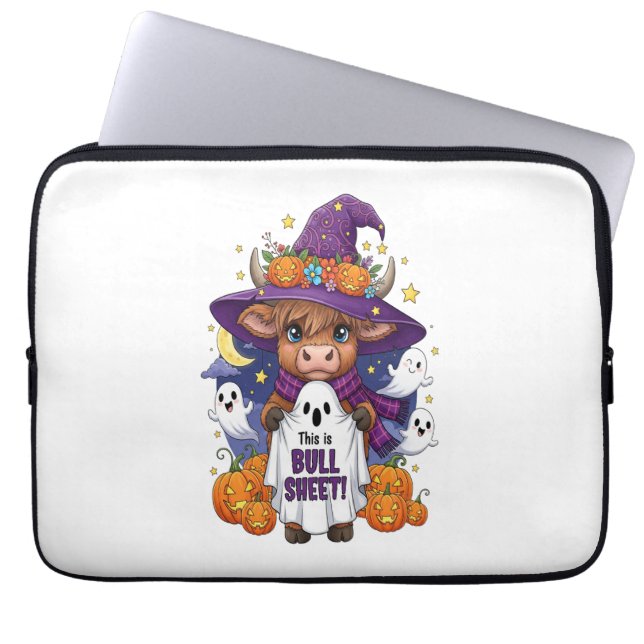 Cute Highland Cow Halloween Laptop Sleeve (Front)