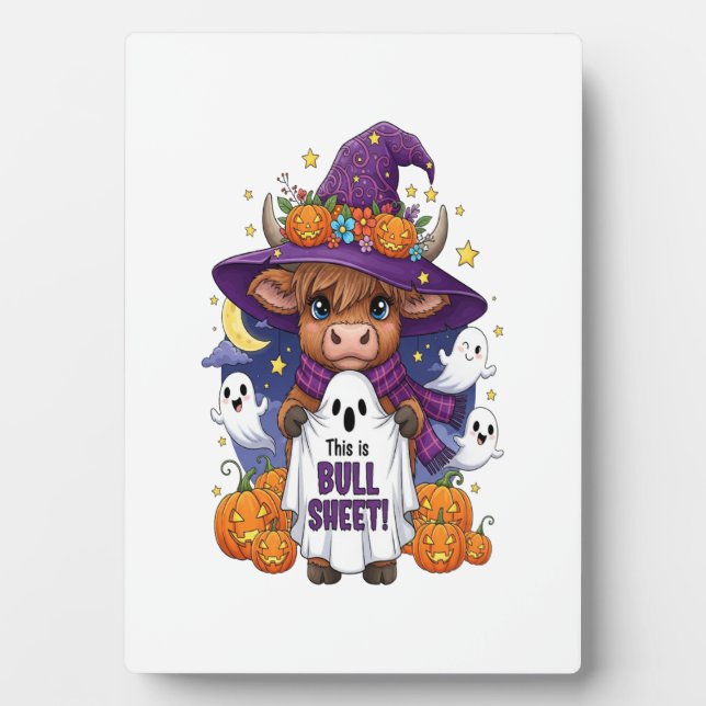 Cute Highland Cow Halloween Plaque (Front)