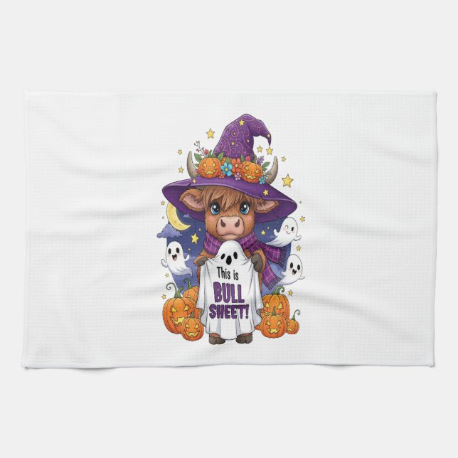 Cute Highland Cow Halloween Tea Towel (Horizontal)