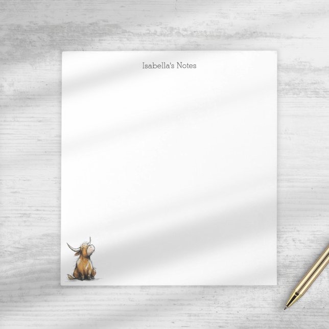 Cute Highland Cow Hand Drawn Sketch Personalised Notepad (Creator Uploaded)