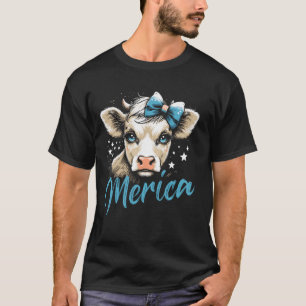 Cute Highland Cow Happy 4th Of July USA American F T-Shirt