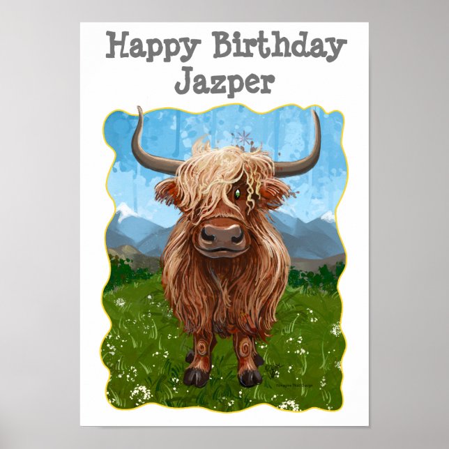 Cute Highland Cow Happy Birthday Poster (Front)