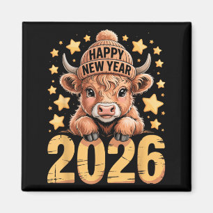 Cute Highland Cow Happy New Year 2026 Tee Funny An Magnet
