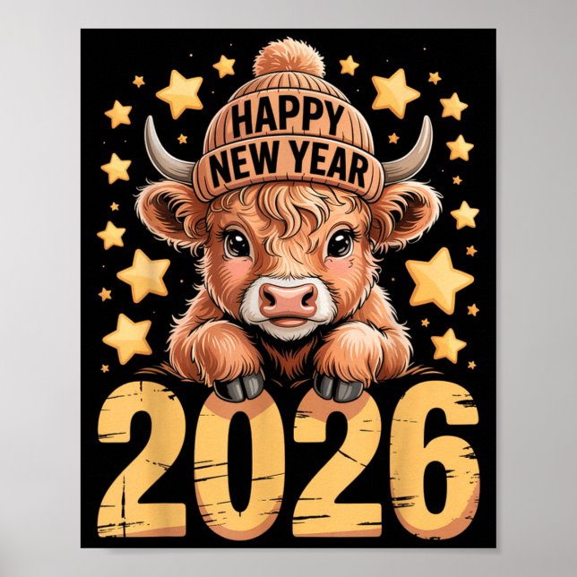 Cute Highland Cow Happy New Year 2026 Tee Funny An Poster (Front)