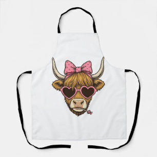 Cute Highland Cow Heart Glasses Vintage Shirt Desi Apron