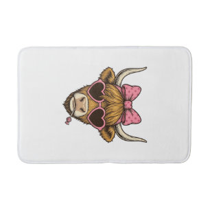 Cute Highland Cow Heart Glasses Vintage Shirt Desi Bath Mat