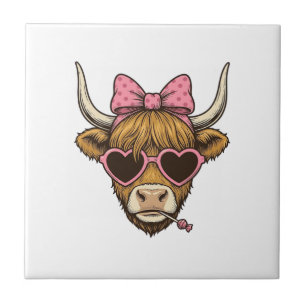 Cute Highland Cow Heart Glasses Vintage Shirt Desi Ceramic Tile