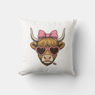 Cute Highland Cow Heart Glasses Vintage Shirt Desi Cushion