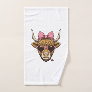Cute Highland Cow Heart Glasses Vintage Shirt Desi Hand Towel