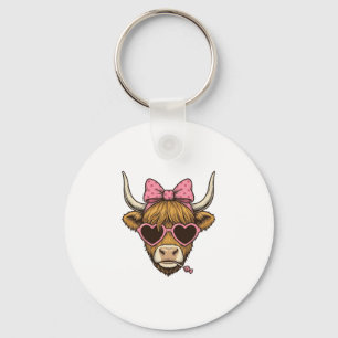 Cute Highland Cow Heart Glasses Vintage Shirt Desi Key Ring