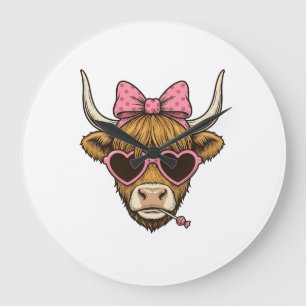 Cute Highland Cow Heart Glasses Vintage Shirt Desi Large Clock
