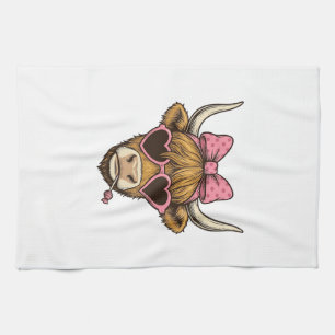 Cute Highland Cow Heart Glasses Vintage Shirt Desi Tea Towel
