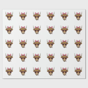 Cute Highland Cow Heart Glasses Vintage Shirt Desi Wrapping Paper
