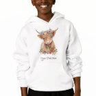 Cute Highland Cow illustration with Flowers & Name