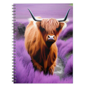 Cute Highland Cow in Lavender Field Notebook