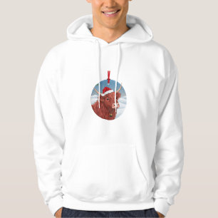 Cute Highland Cow in Santa Hat Christmas Sweatshir Hoodie