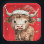 Cute. Highland Cow in Santa Hat Red Paper Plate<br><div class="desc">Cute Highland Cow in Santa Hat Red Background. Festive cuteness for your holiday table,  with this fun design with a sweet highland cow in his Santa hat.</div>