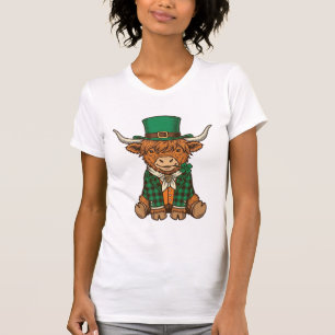 Cute Highland Cow Irish Clover Vintage Shirt Desig