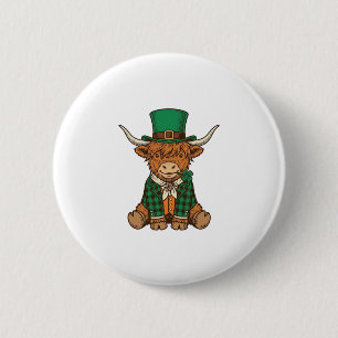 Cute Highland Cow Irish Clover Vintage Shirt Desig 6 Cm Round Badge