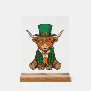 Cute Highland Cow Irish Clover Vintage Shirt Desig Acrylic Sign