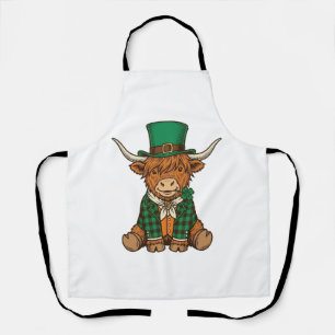 Cute Highland Cow Irish Clover Vintage Shirt Desig Apron