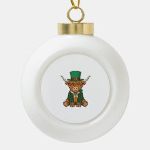 Cute Highland Cow Irish Clover Vintage Shirt Desig Ceramic Ball Christmas Ornament