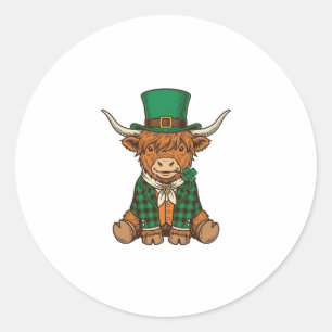 Cute Highland Cow Irish Clover Vintage Shirt Desig Classic Round Sticker