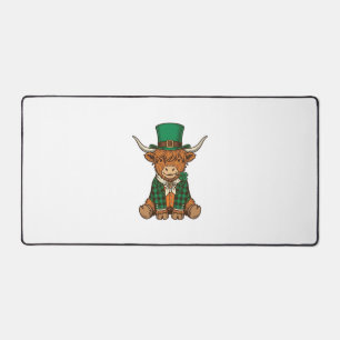 Cute Highland Cow Irish Clover Vintage Shirt Desig Desk Mat