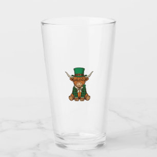 Cute Highland Cow Irish Clover Vintage Shirt Desig Glass