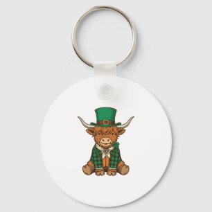 Cute Highland Cow Irish Clover Vintage Shirt Desig Key Ring