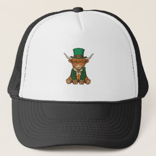 Cute Highland Cow Irish Clover Vintage Shirt Desig Trucker Hat